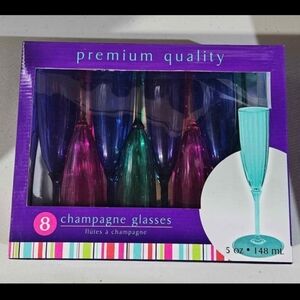 8-pack multi coloured plastic champagne flutes